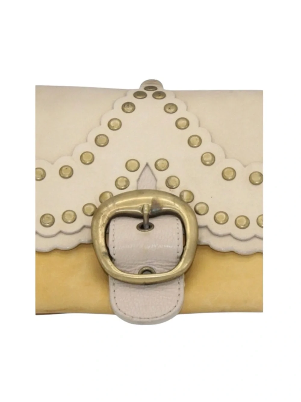 Vintage 90’s: Moschino ♔ Colorblock Studded Flap Shoulder Bag ♔ Yellow Leather